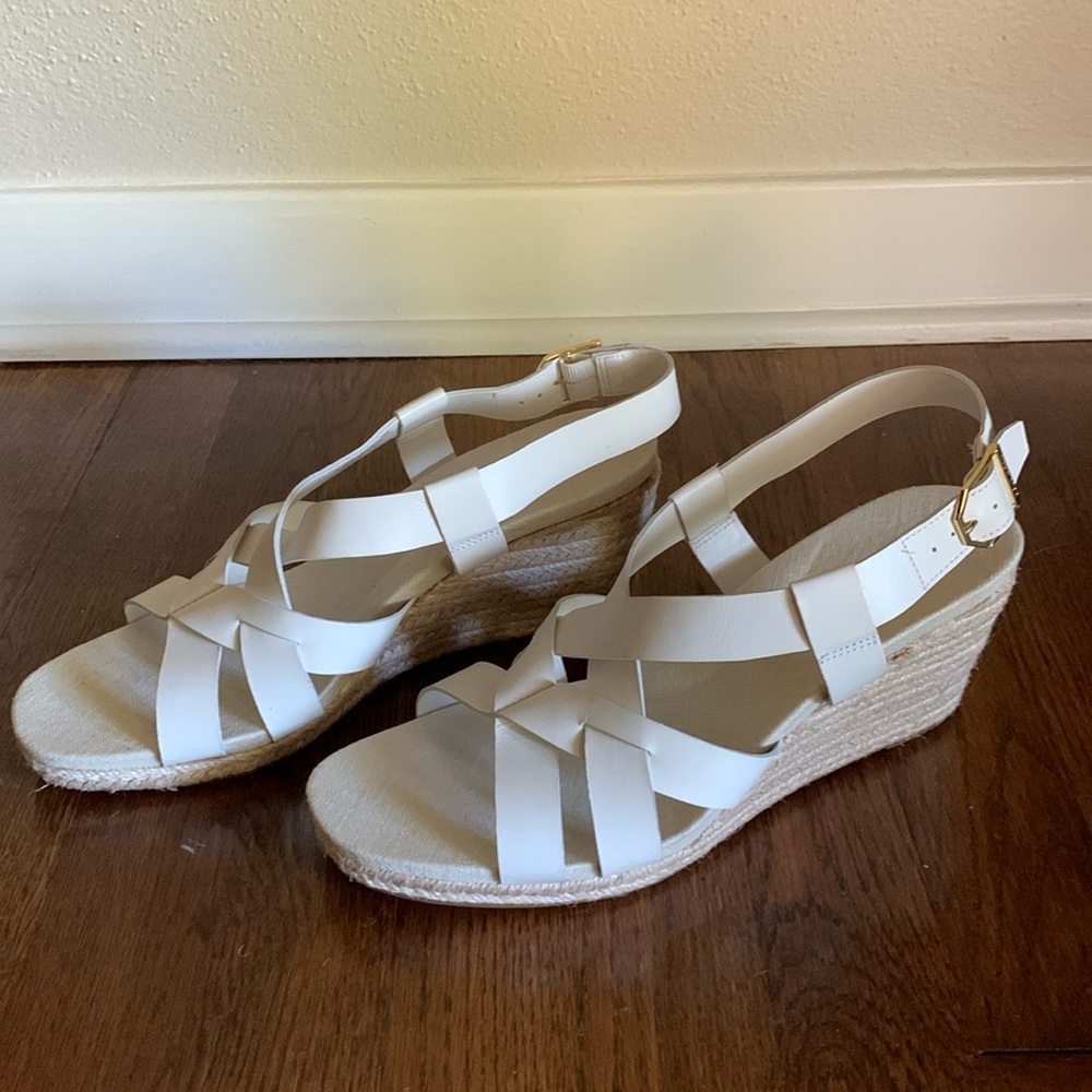 New Cole Haan Crystal Wedge Leather Espadrille Strap Sandal - Picture 2 of 10